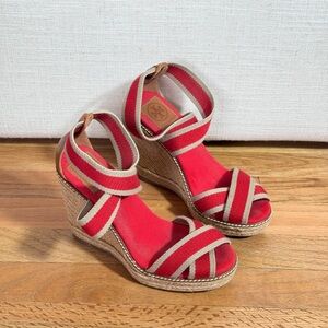 Tory Burch Adonis Red Rope Wedges‎ Wedge Espadrilles Size 7B